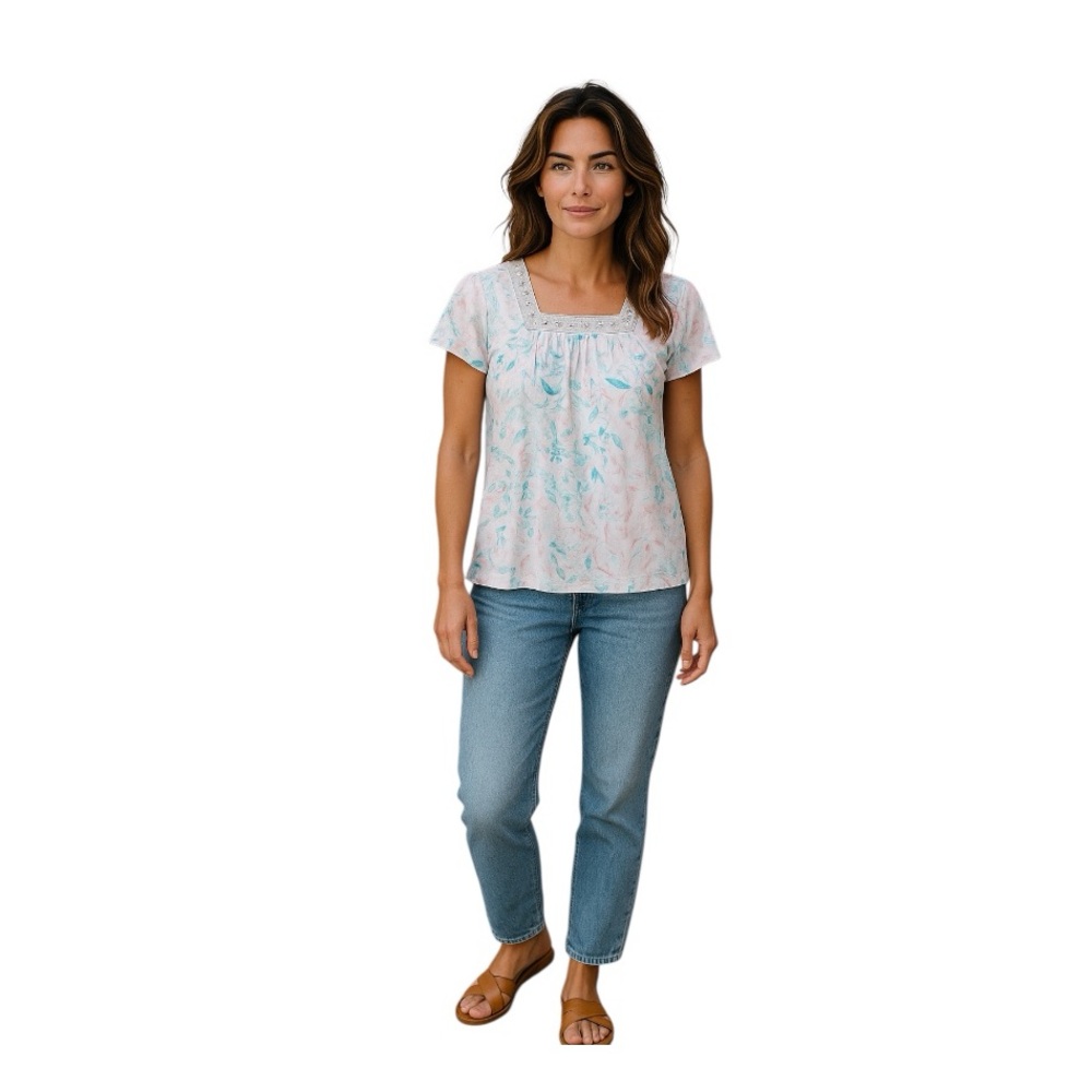 Carol Bay Beaded Rhinestone Short Sleeves Top